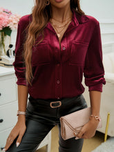 Devine Pocketed Collared Neck Long Sleeve Shirt OutfitFlow